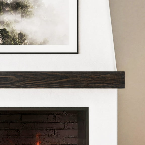 Modern Ember Modern Rustic 60 Inch Wood Mantel Shelf in Charcoal Black Stowe, Sand Groove Pattern