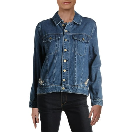 Blank NYC Womens Spring Lace-Up Denim Jacket Blue