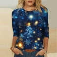 thumbnail image 2 of Enjoytime Womens Blouses Casual Christmas Printed Round Neck Plus Size Shirt Fashion Casual 3/4 Sleeve Tops Fashion Clothing 2025 Blue XL, 2 of 5