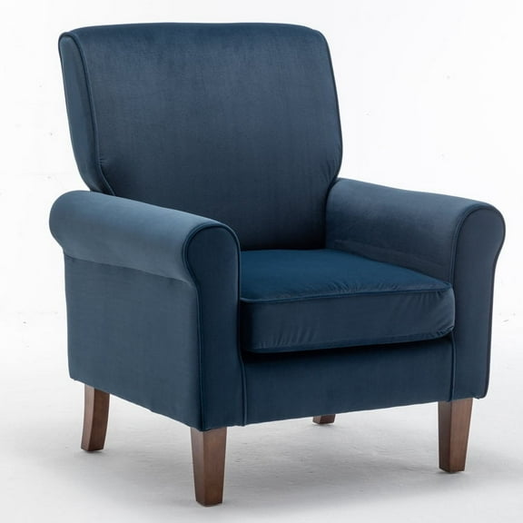 US Pride Furniture Classic Accent Armchair with Birch Wood Frame and Comfortable Rolled Armrests Arm Chairs for Living Room Bedroom and Office Décor Blue