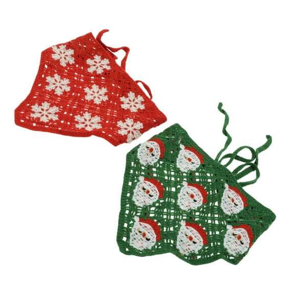 Unique Bargains 2 Pcs Triangle Bandana Knitted Turban Crochet Hair Scarf for Women Red Dark Green