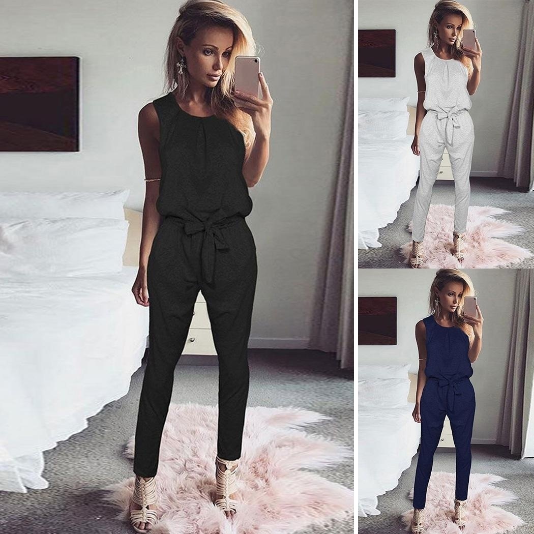 Women Casual O-Neck Sleeveless High Waist Solid Jumpsuit Women Casual O-Neck Sleeveless High Waist Solid Jumpsuit