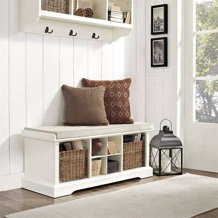 Crosley Brennan Storage Entryway Bench With Baskets In White