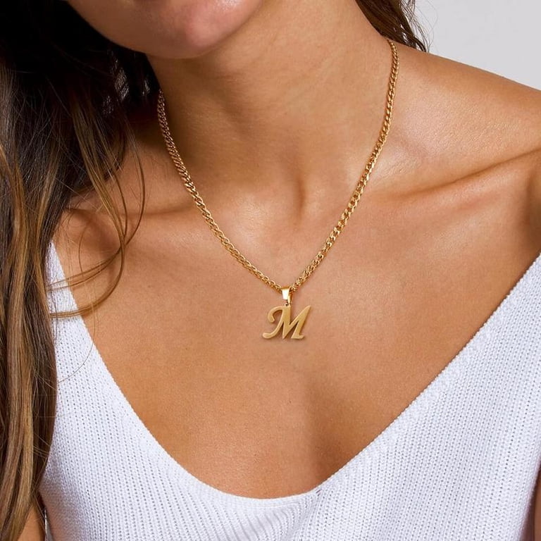 Gold Initial Letter Stainless Steel Pendant Necklace - Unisex Gift For Men Or Women