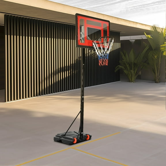 DWVO Adjustable Portable Basketball Hoop with Wheel Base for Outdoor Indoor, 5.5-10FT Basketball Hoop & Goal System with Shatterproof Backboard, Black