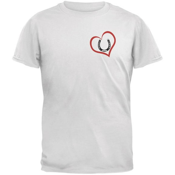 Valentines Day Horse Shoe Print Heart White Adult T-Shirt - Large