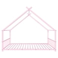 thumbnail image 2 of Pink Flat Bed House Shape with Side Guardrails Twin Children's Iron Bed, 2 of 12
