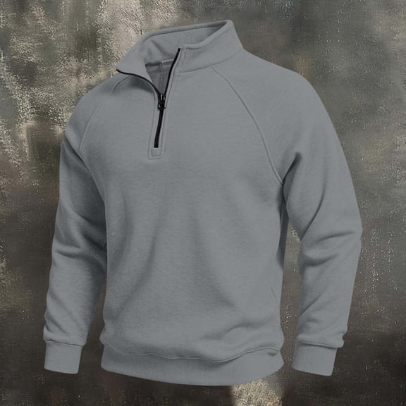 CQONEPT Mens Solid 1/4 Zip Sweatshirt Long Sleeve Jacquard Collared Pullover Classic Business Casual Fall Fashion Tops Gray M