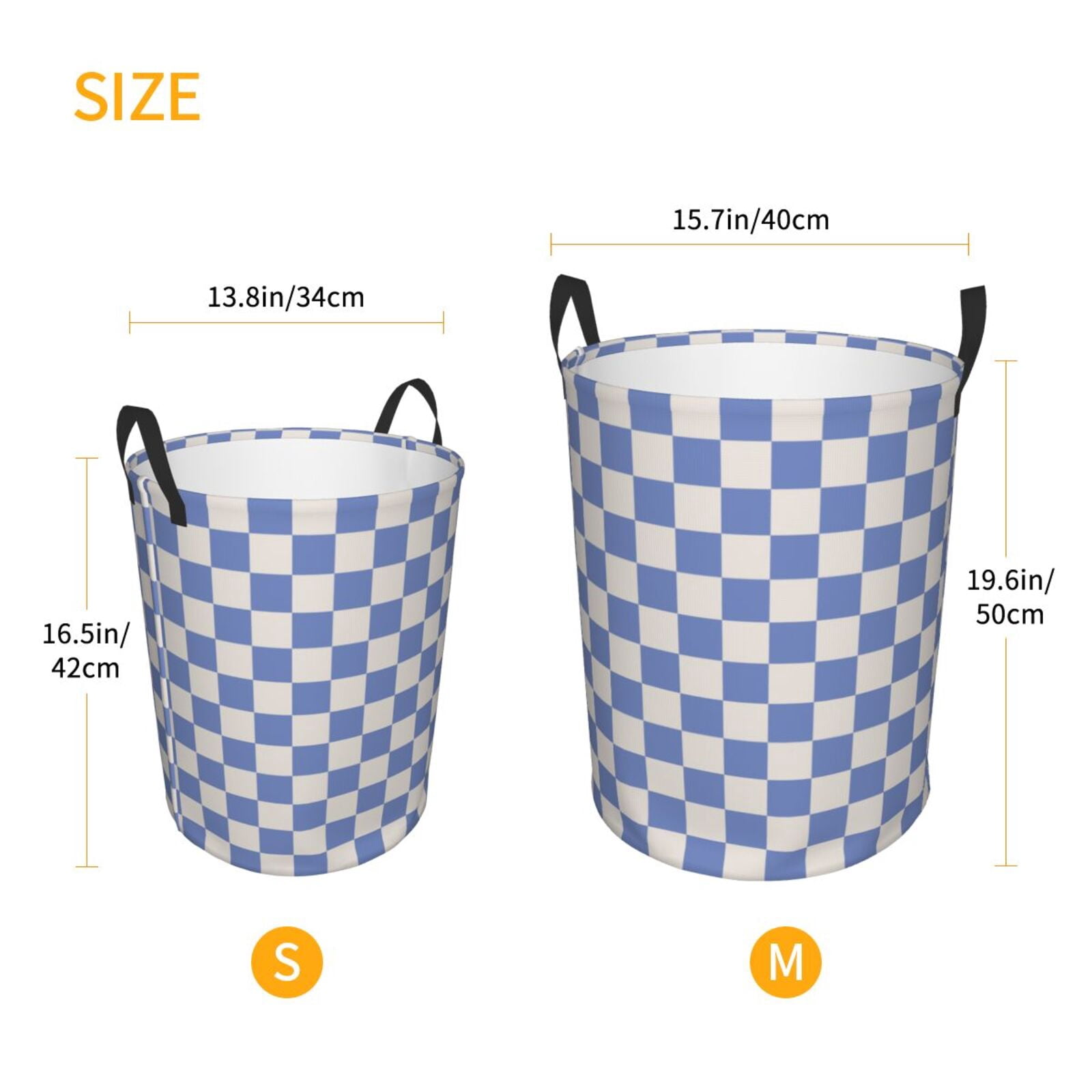 Large Laundry Basket with Handles - Blue White Square Plaid Kids Baby Dirty Clothes Laundry Hamper for Bedroom Aesthetic