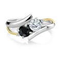 thumbnail image 2 of Gem Stone King 1.21 Cttw Black Sapphire White Moissanite and Lab Grown Diamond Ring for Women | 925 Silver and 10K Yellow Gold | Gemstone Birthstone | 5MM Round | Size 9, 2 of 5
