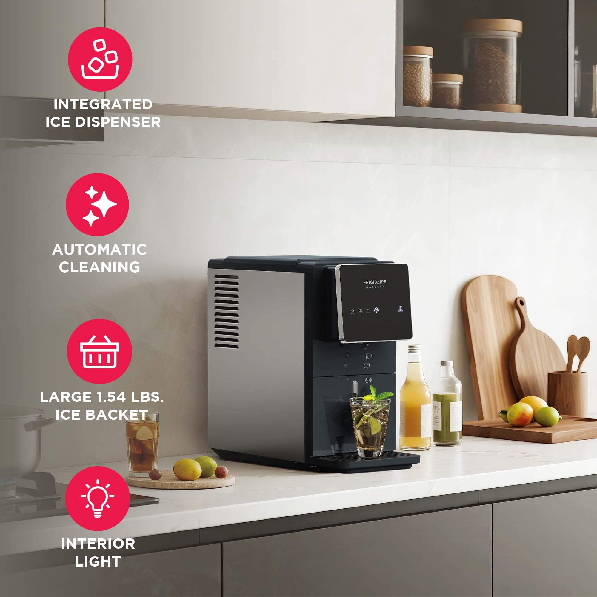 Frigidaire Gallery 33 lbs. Touchscreen Nugget Ice Maker with Dispenser, Self-Cleaning Countertop Ice Machine, Black