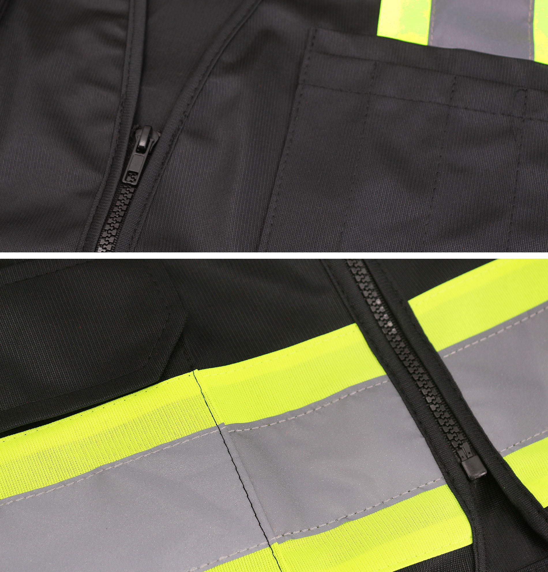 Men's Class 2 Type R Safety High Visibility Zipper Reflective Neon Work Vest (Black, M)
