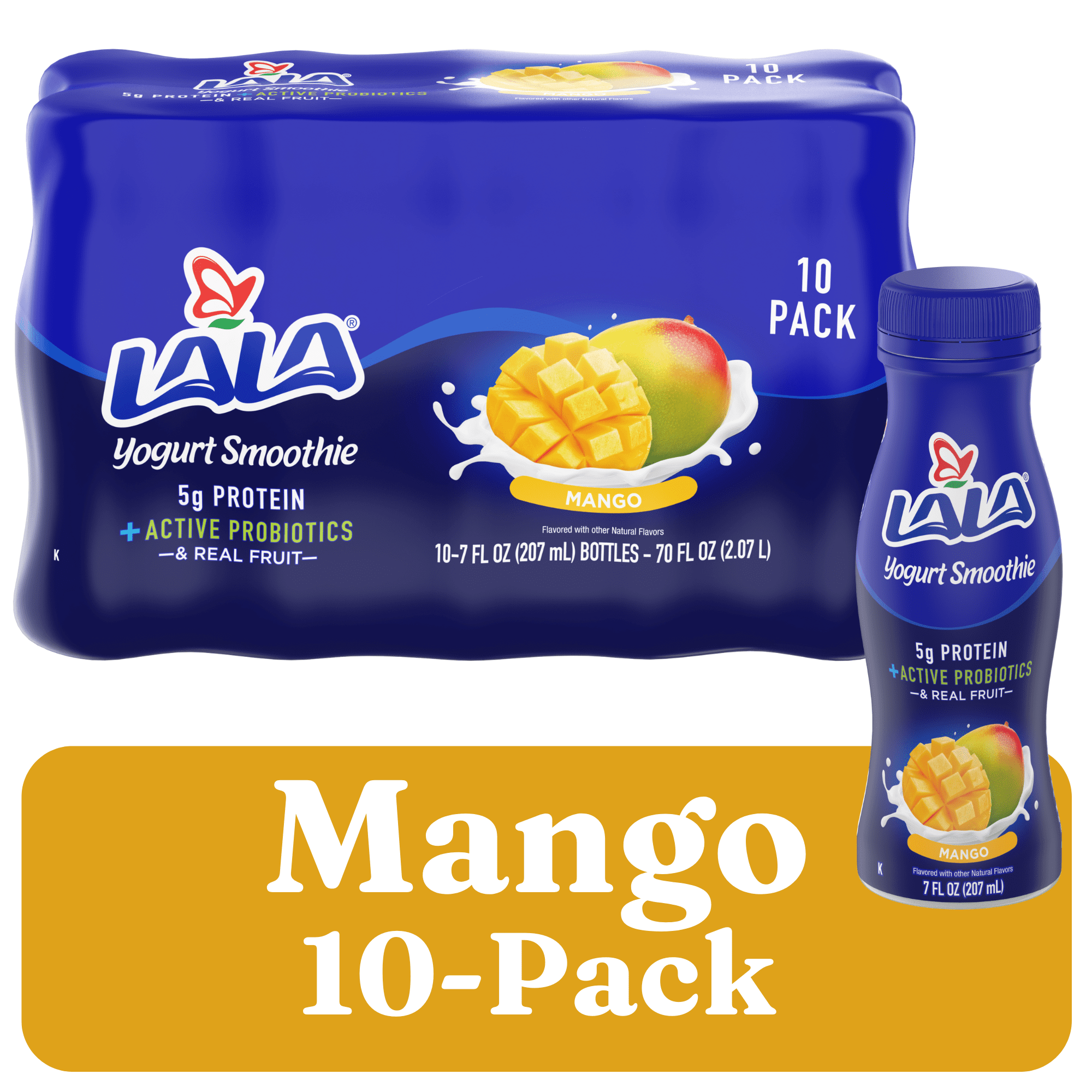 LALA Probiotic Protein Yogurt Smoothie Drink, Low Fat, Mango, 7 oz Plastic Bottle (10 Ct)