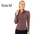 thumbnail image 2 of Camisas de entrenamiento de manga larga para mujer con sujetador incorporado, camisetas cortas deportivas ajustadas para correr - Blanco,,M,:;:;, 2 of 6