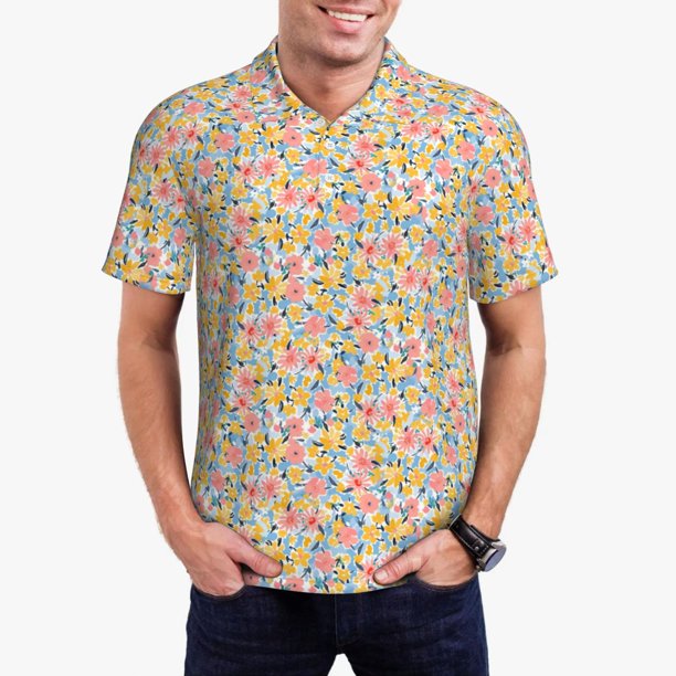 Fotbe Watercolor Wildflowers Camiseta Polo de Golf para Hombre con Estampado – Camisa Deportiva Transpirable con Cuello Abotonado-XX-Large