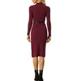 thumbnail image 3 of Allegra K Mock Neck Knit Sweater Dress for Women's Turtleneck Ribbed Bodycon Pencil Midi Dresses L Red, 3 of 5