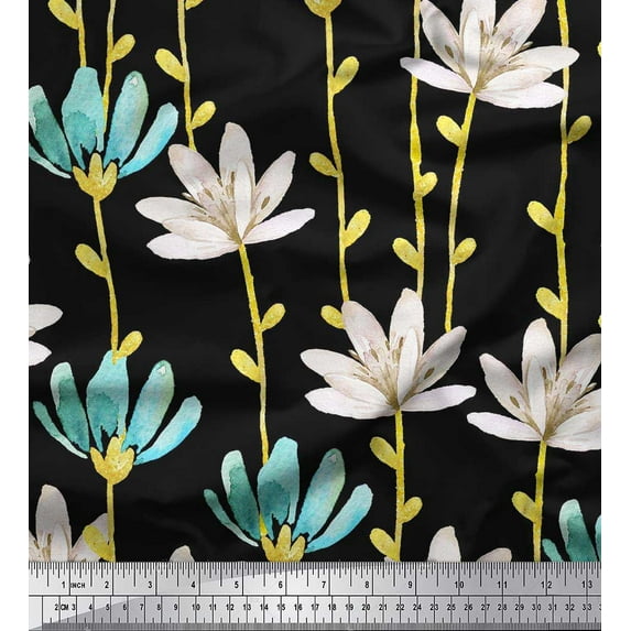 Soimoi Cotton Duck Fabric Leaves & Wild Flower Print Fabric by the Yard 42 Inch Wide