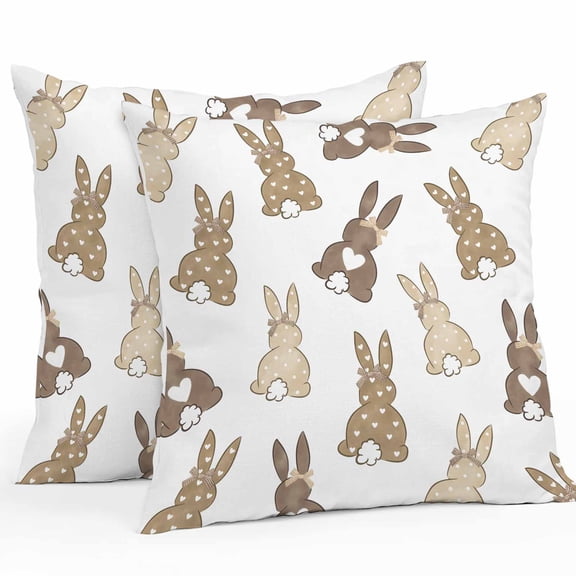Outdoor Waterproof Pillow Covers Easter Brown Bunny Tail on White Decorative Throw Pillow Protectors for Patio Sofa Garden Couch,18x18in 2 Pack