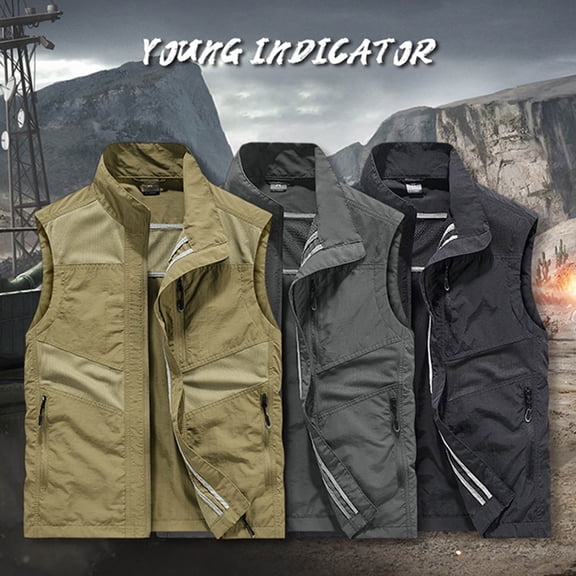 BVOFAR Men's Casual Lightweight Outdoor Vest Utility Work Vest Jackets Big and Tall Fishing Photo Travel Safari Waistcoats Gray—Tank Tops XXL