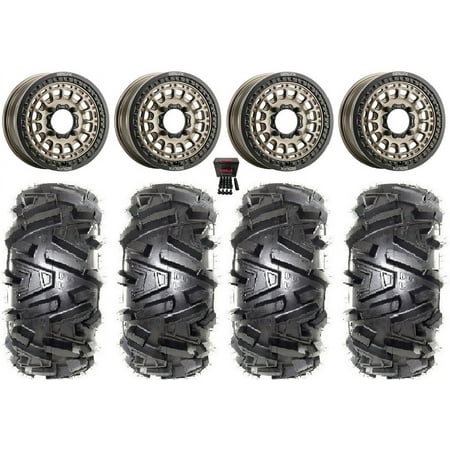 MetalFX Hitman Beadlock 15" Wheels Bronze 28" Moto MTC Tires Can-Am Maverick X3 / Honda Pioneer 1000 / Talon