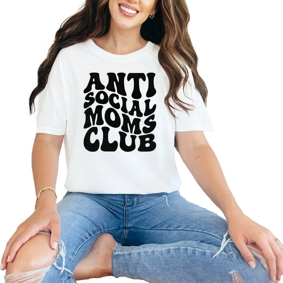 Anti Social Moms Club, Group Name for Introverted Mothers, Groovy Retro Wavy Text, White Comfort Colors T-Shirt, Small