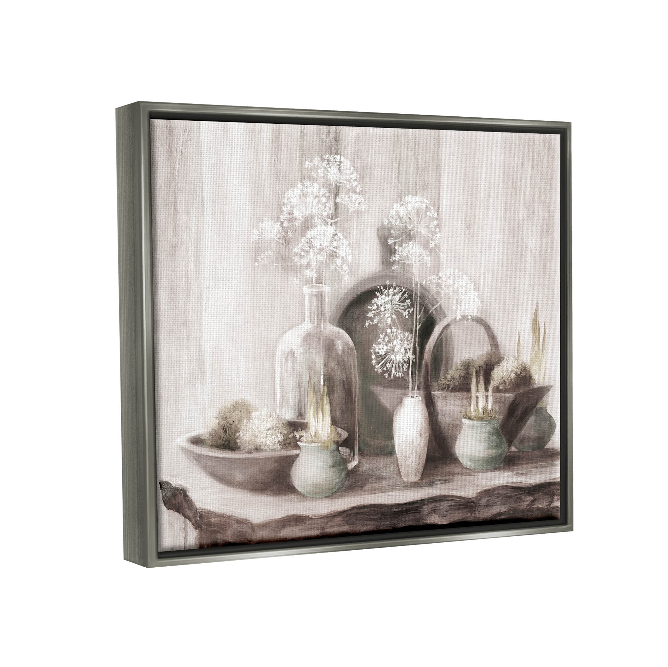 Stupell Industries Traditional Delicate Florals Still Life Painting Luster Gray Floating Framed Canvas Print Wall Art, Design by Julia Purinton
