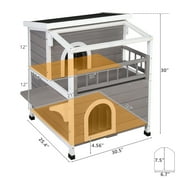 Ktaxon Outdoor Cat House Wooden, 2-Story Outside Cat Shelter Condo Enclosure with Escape Door, Weatherproof Openable Roof, Gray