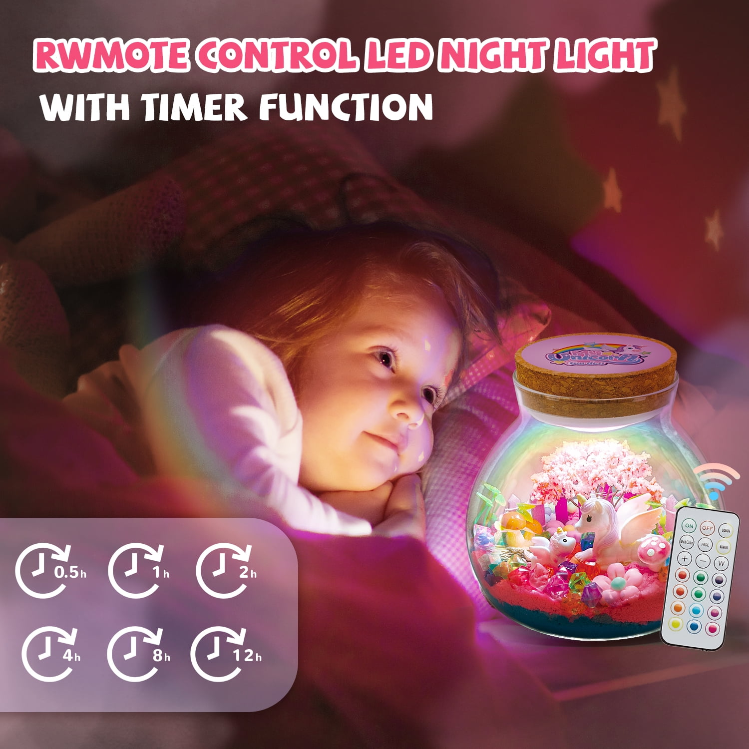 Flooyes Unicorn Toy for Girls 3 4 5 6 7 8+ , DIY Terrarium Kit for Kids, Art& Crafts Kit, Colorful LED Night Light Birthday  Gift for Kids 3-6 Years