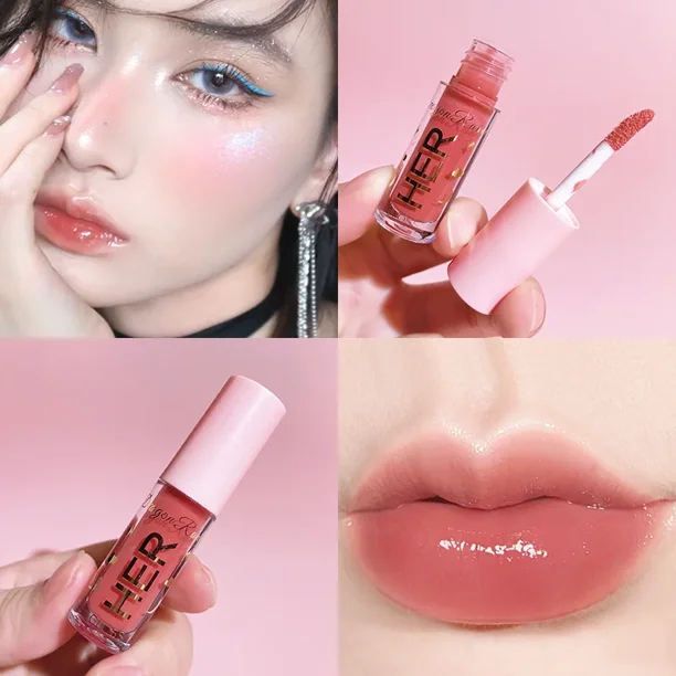 Lápiz labial líquido de perlas hidratantes, brillo de labios resistente al agua, brillo de labios de espejo de larga duración, brillo de labios rojo de gelatina brillante, Cosméticos de maquillaje