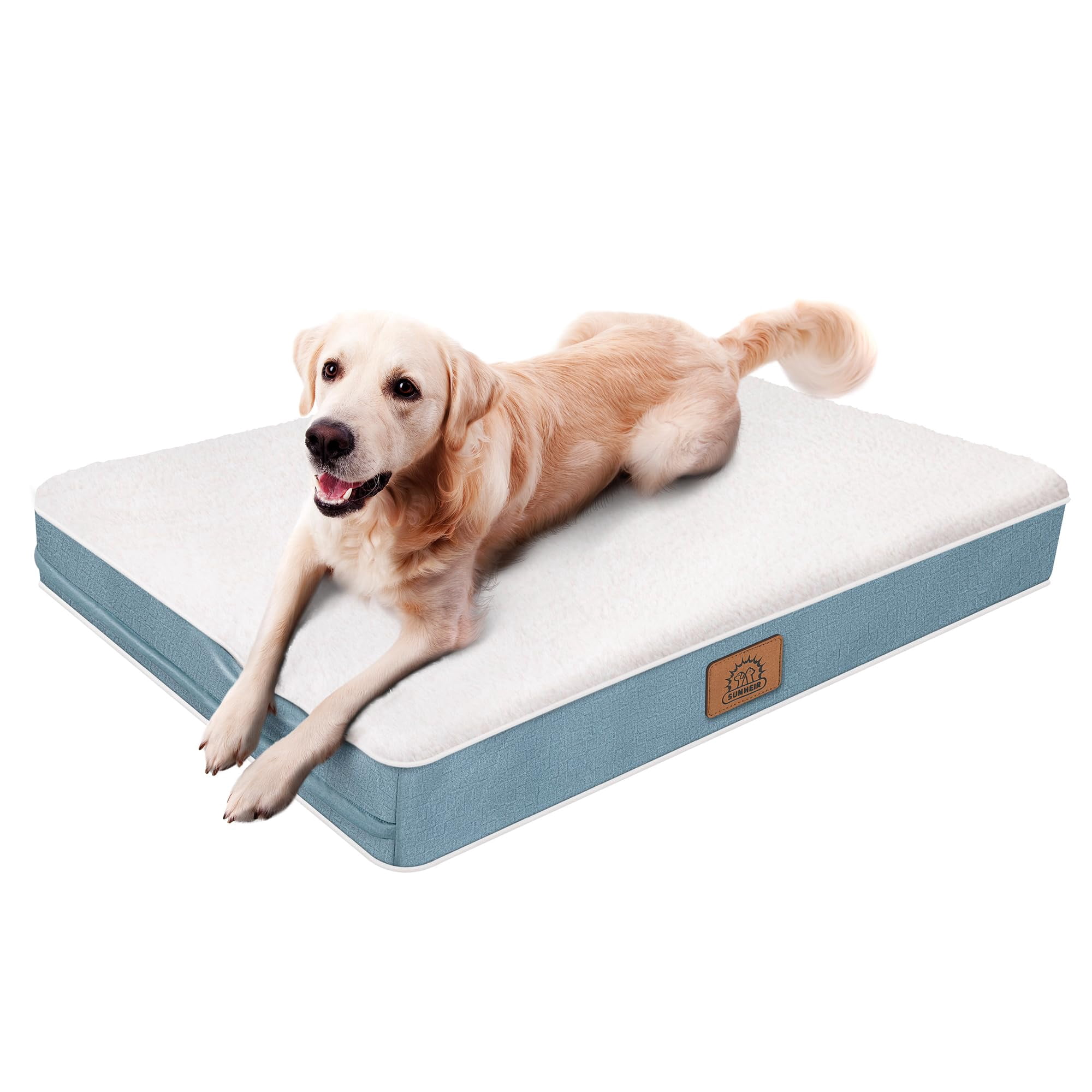 Dog Bed For Large Dogs - Big Waterproof Crate With Removable Washable Cover  Egg Foam Support Anti-slip Bottom Deluxe Plush Pet Mat (blue)