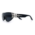 thumbnail image 6 of Womens Gaudy Fancy Hinge Flat Top Shield Rectangular Plastic Sunglasses Black Silver - Black, 6 of 8