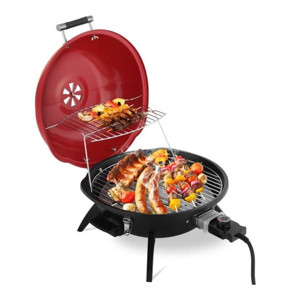 Electric Countertop BBQ Grill, Portable Double Layer Indoor/Outdoor Electric Grill for Indoor & Outdoor Use, 1600W, Red