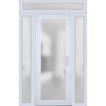 Front Exterior Prehung Metal-Plastic Door Frosted Glass / Manux 8102 White Silk / 2 Side and Top Window / Office Commercial and Residential Doors Entrance Patio Garage 54" x 94" Left-hand Inswing
