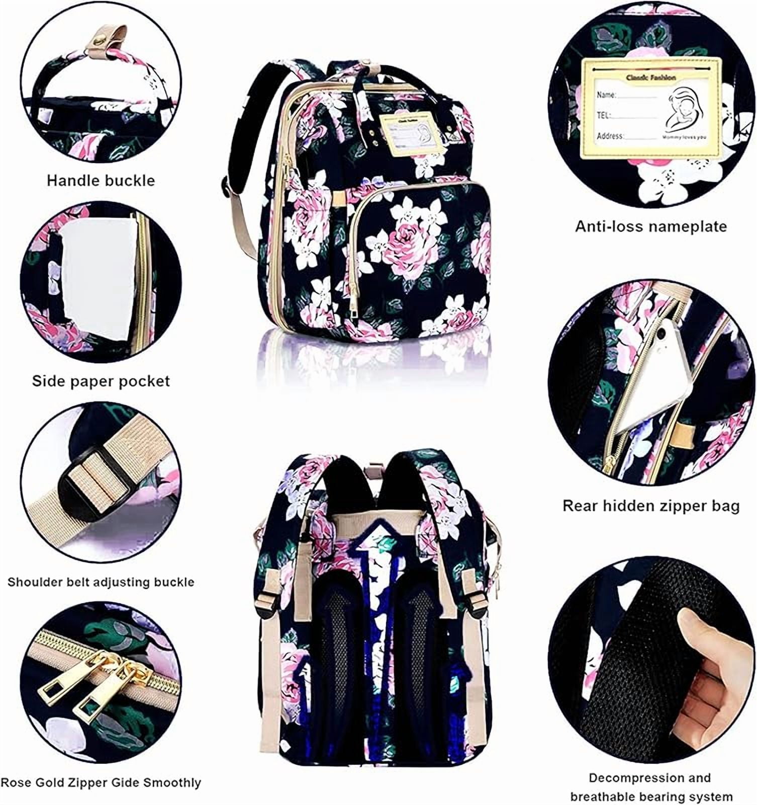 Diaper Bag Backpack with Changing Station, Foldable for Bady Toddler, 3 in 1 Large Capacity Newborn Essentials Organizer with Stroller Hook for Girls and Boys