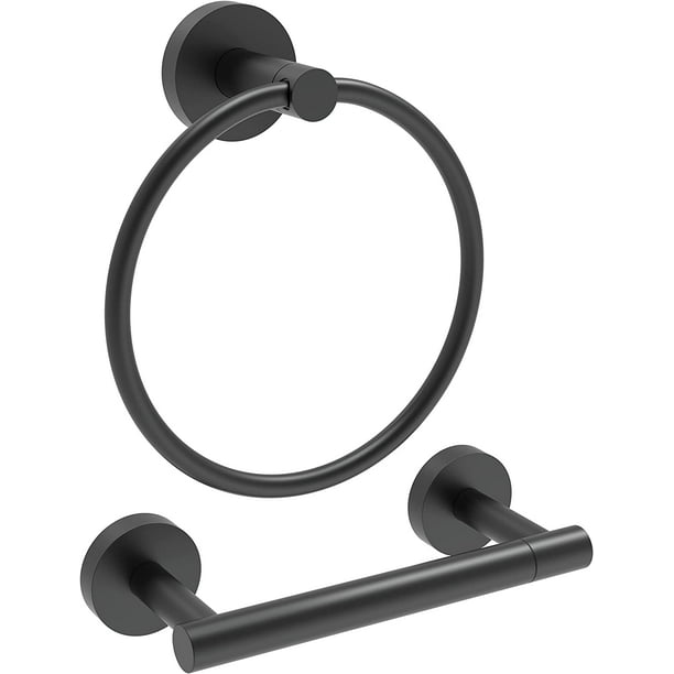RARXTR Bathroom Wall Mounted Hardware Set 2 Pieces Black Towel Ring and