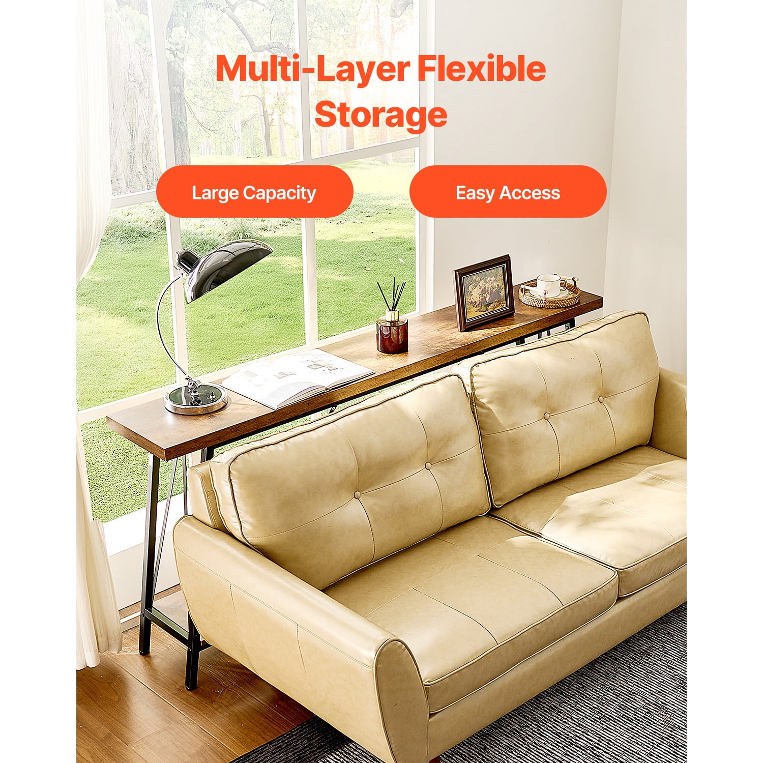 KFFKFF Slim Profile Sofa Console, 70.9 inches Long Table for Behind Couch, Dual-Level Entryway Stand and Slender Hallway Furniture, Thin Sofa Table with Metallic Structure, Suitable for Foyer