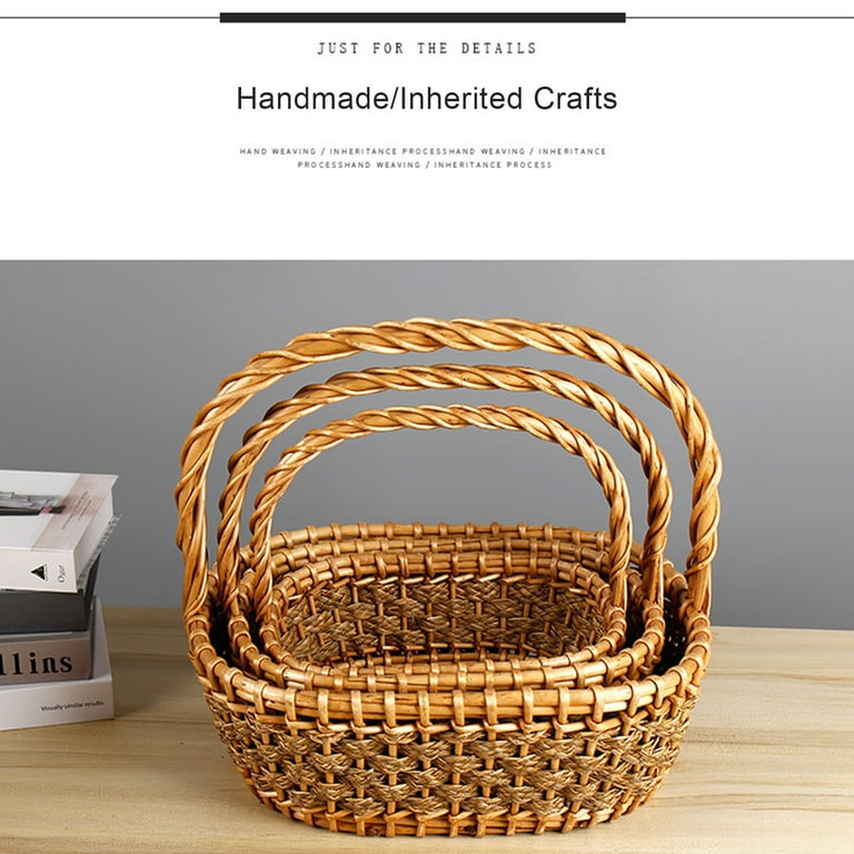 Handmade Faux Rattan Woven Portable Basket Small Gift Blue Flower