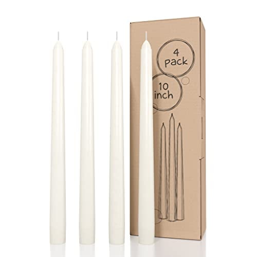 CANDWAX Ivory Taper Candles 10 inch Dripless - Set of 4 Tapered Candles Ideal as Dinner Candles - Smokeless and Unscented Taper Candles Long Burning - Hand Poured Tall Candlesticks