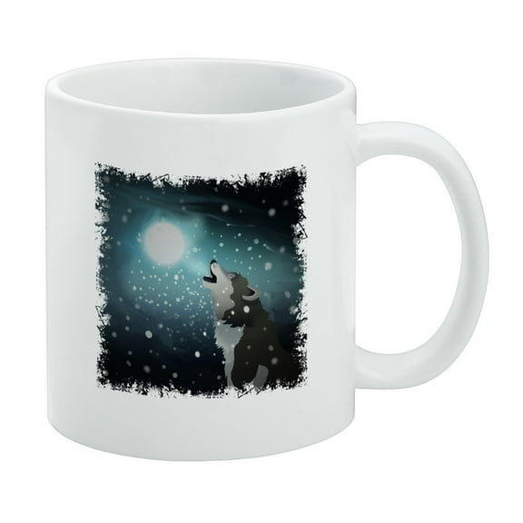Howling Wolf with Moon and Snow White Mug