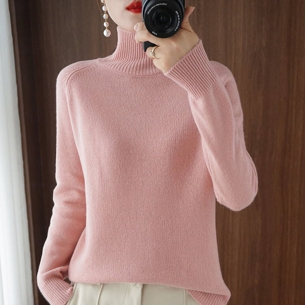 Suéter de cuello alto de otoño e invierno para mujer, suéter de punto de base interior de medio cuello alto suelto estilo coreano corto y grueso para mujer