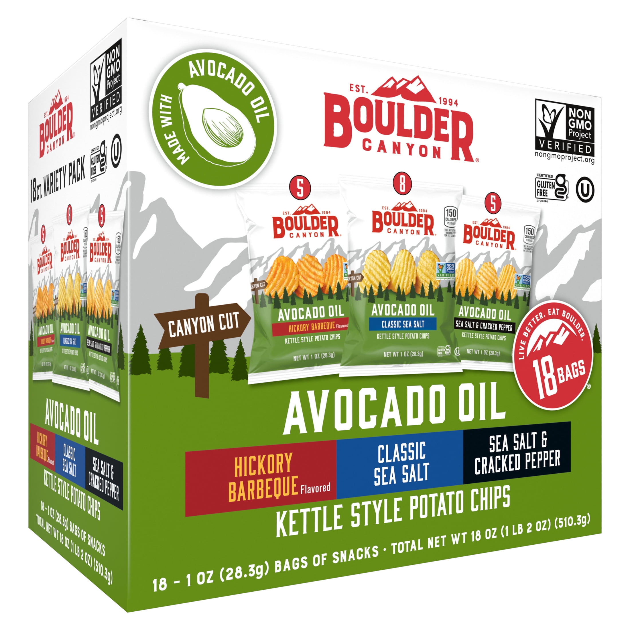 Boulder Canyon Variety Pack Snack Chips, 1oz bag, 18 Count Multipack