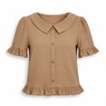 thumbnail image 6 of Xuyuer Women's Summer Solid Color Front Placket Button Down Short Sleeve Casual Top Blouse Soft Breathable, 6 of 7