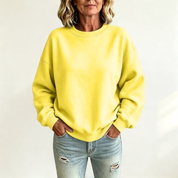 Crew Neck Sweatshirts Women Fall Oversized Crewneck Sweatshirt Vintage Fleece Pullover Loose Fit Cute Y2K Hoodie M