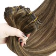 thumbnail image 4 of Sunny Weft Hair Extensions Dark Brown with Caramel Blonde Highlights Human Hair Sew in Extensions Brown Weft Hair Extensions Human Hair Brown Blonde Real Hair Bundle for, 4 of 9