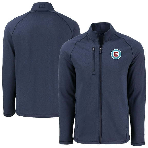 Men's-Cutter & Buck  Heather Navy Chicago Fire Peshastin Eco Fleece Recycled Raglan Full-Zip Jacket