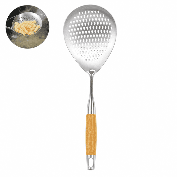 Professional Non-Stick Stainless Steel Slotted 17.3Inch Cooking Spoons with Wood Handle