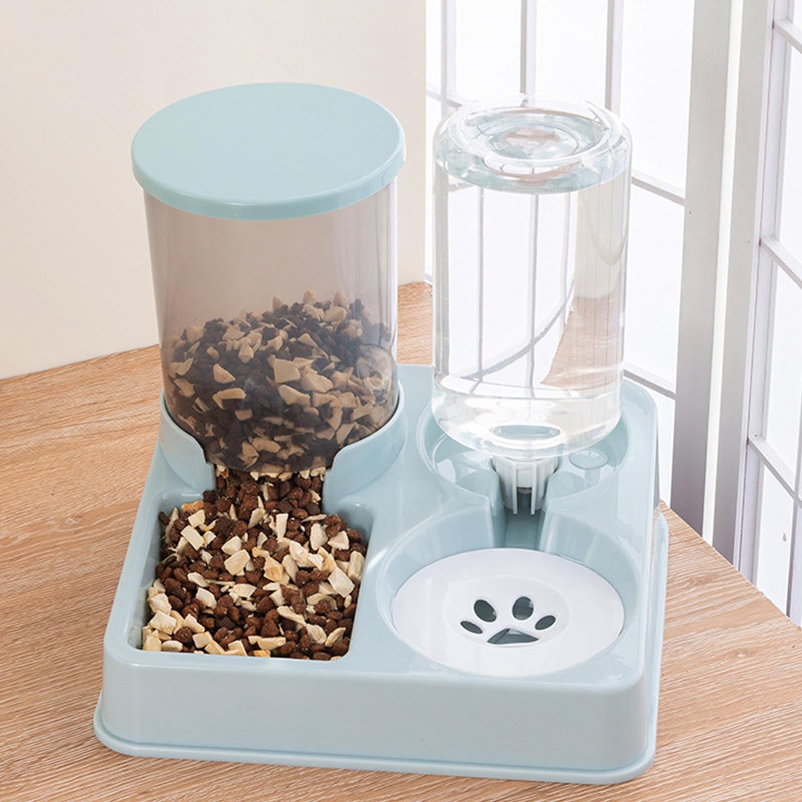 AUHomi Pet Feeder and Water Dispenser, Pet Automatic Waterer and Cat Feeder, Pets Food and Water Bowl, 2 in 1 Pet Feeding Station Self Feed (Pink, 1PC)