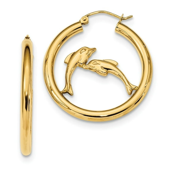 Primal Gold 14 Karat Yellow Gold Dolphins Hoop Earrings