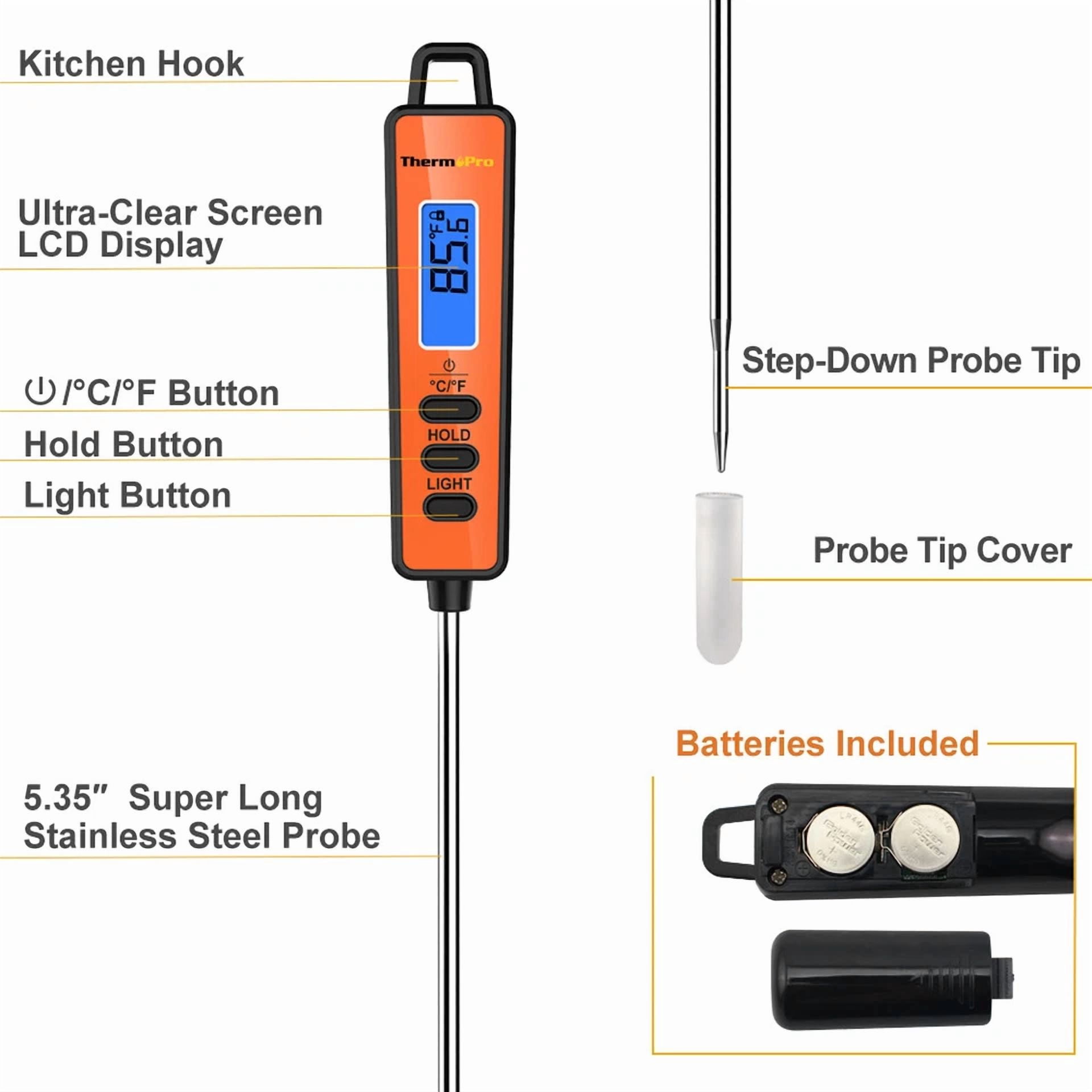 Digital Instant Read Meat Cooking Thermometer Probe Bbq Grill Roast Steak Bake