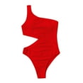 thumbnail image 6 of Elainilye Fashion One Piece Swimsuit Women Summer Sexy Solid Color One Shoulder One-Piece Bikini Set Swimwear,Red, 6 of 6